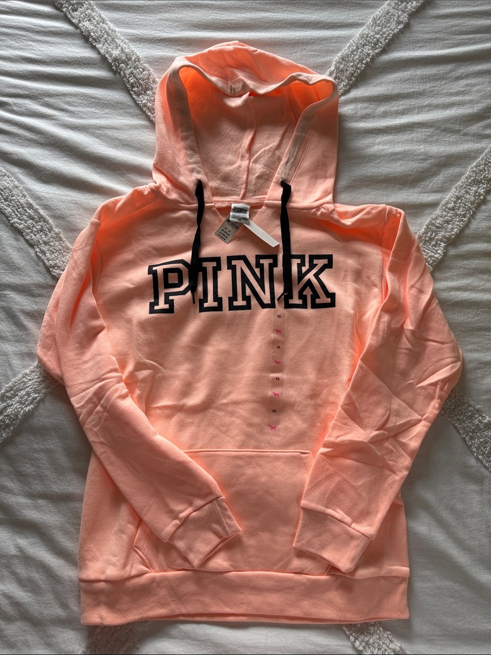 PINK Victoria's Secret Peach Coral Hoodie with Black Drawstrings